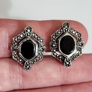 Avon Black and Silver Hexagon Earrings